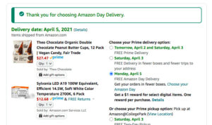 Image showing the "Amazon Day Delivery" option selected with fewer delivery boxes