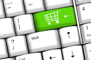 Computer keyboard with plastic-free, zero waste shopping sites concept