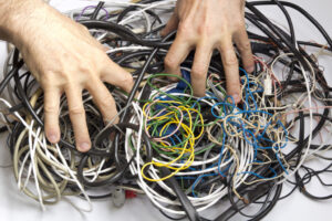 Pile of old wires and cables ready for recycling