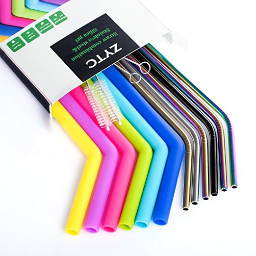 Assortment of 10 plastic-free straws made from various sustainable materials